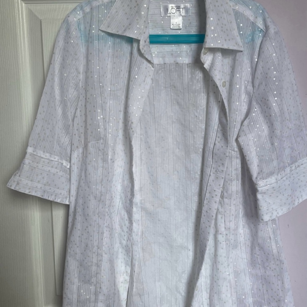 LOFT White Sequin Blouse
